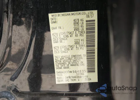 2017 Nissan Titan Xd Sv Diesel z USA, uszkodzony, nr VIN 1N6BA1F37HN564835